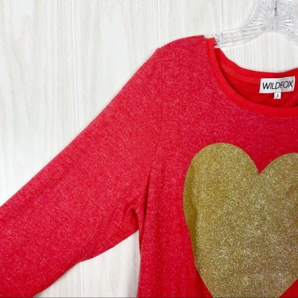 Wildfox | Gold Glitter Heart Red Pullover Jumper Size Small - Picture 3 of 5